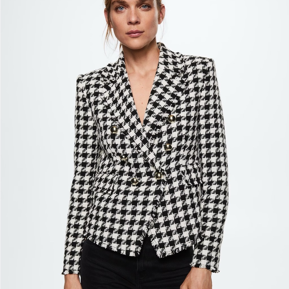 Mango Black and White Houndstooth Blazer